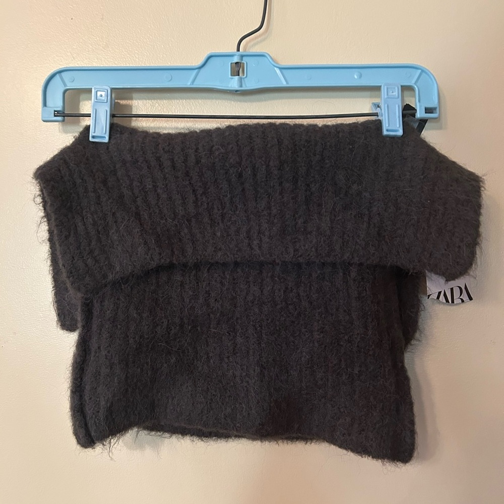 Zara Forest Green Cropped Off-Shoulder Wool Sweater